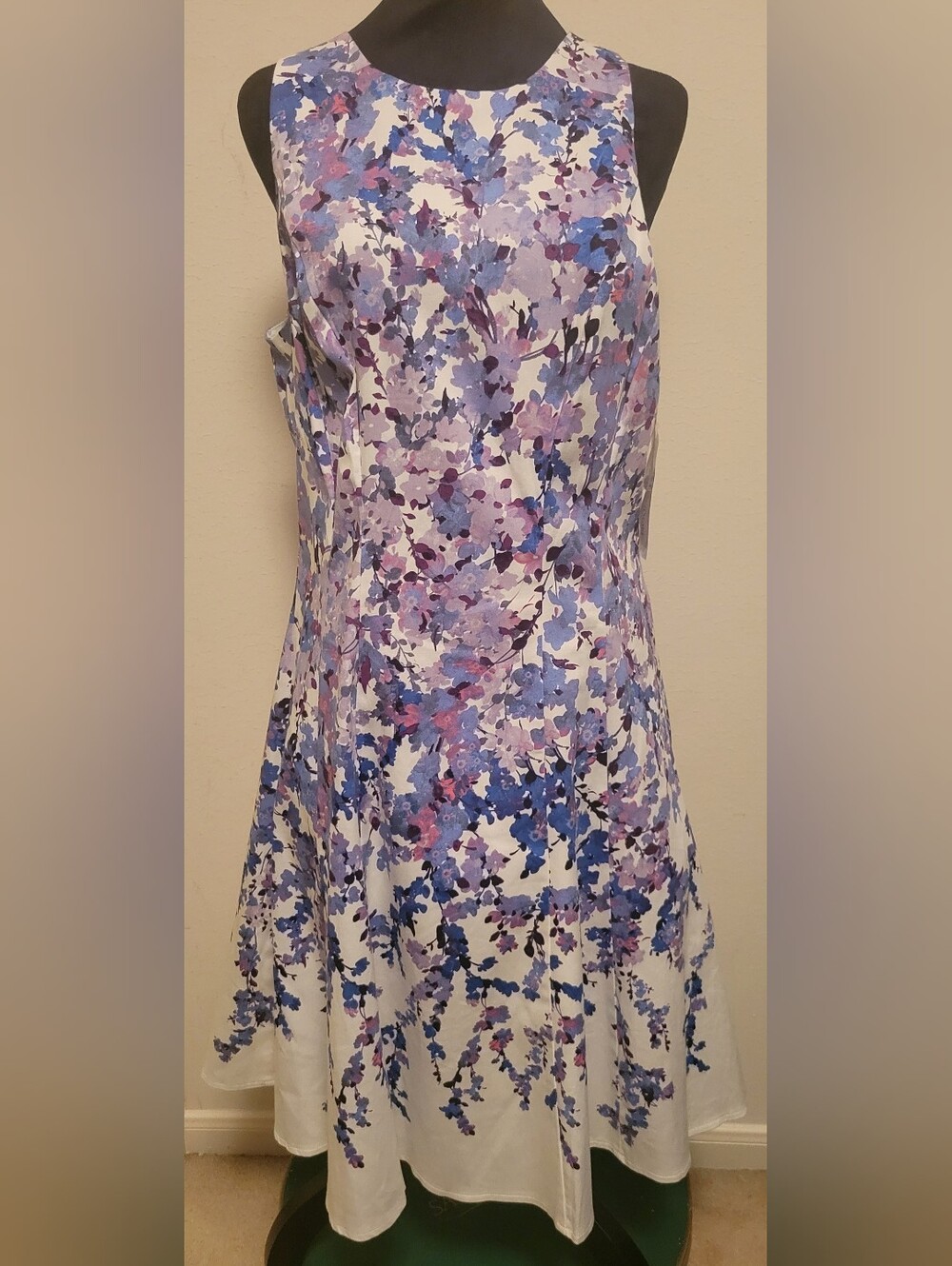 Maggy London White Camisole Dress with Blue & Purple Floral Pattern